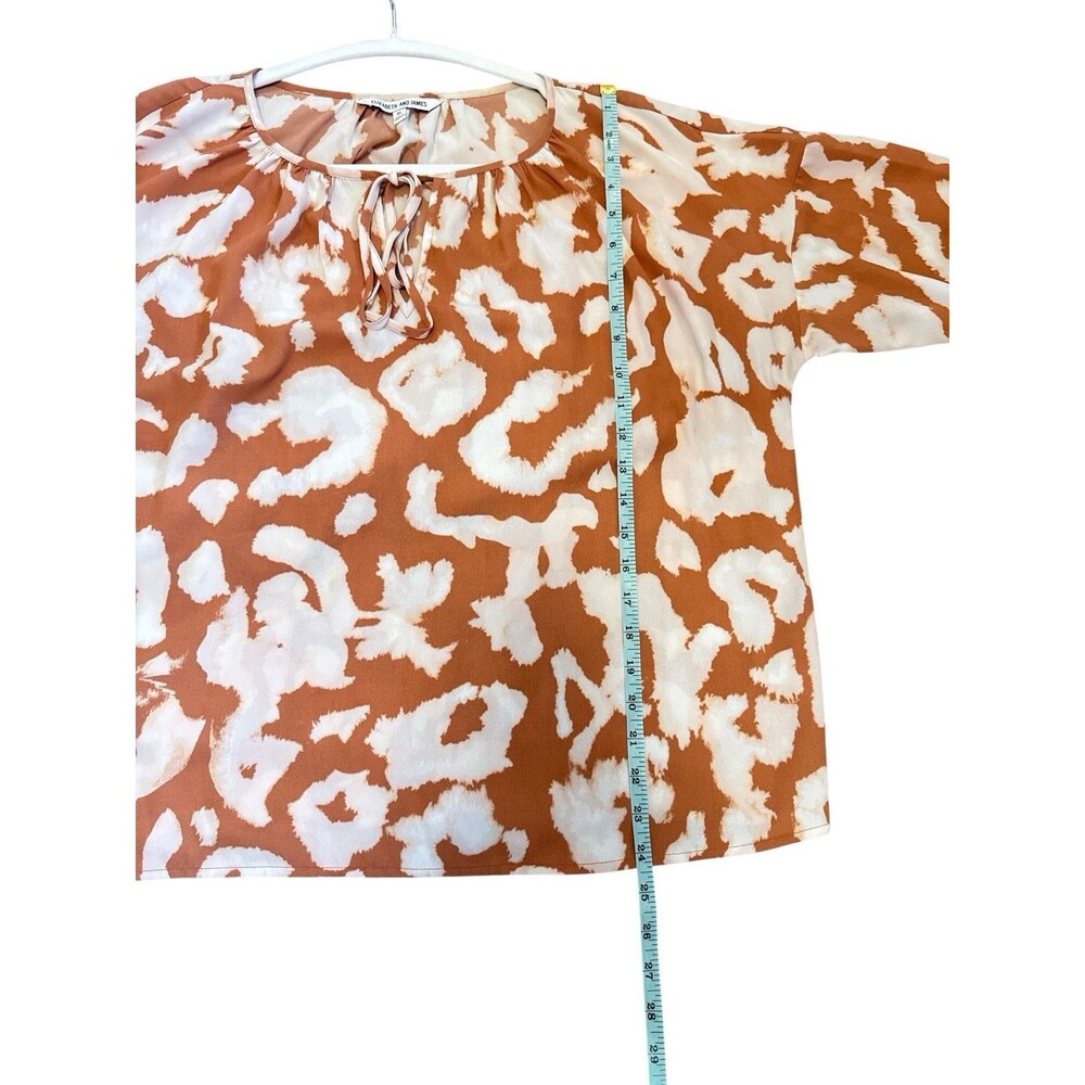 Elizabeth and James Blouse XL Orange Cream Abstract Animal Print Long Sleeve Tie - Picture 7 of 8